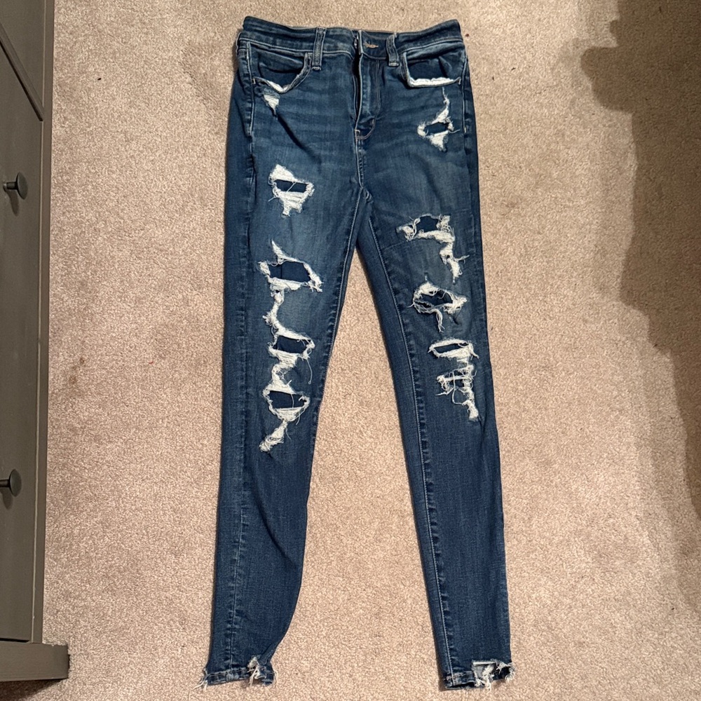 American Eagle Outfitters Ripped Blue Ankle Jeans